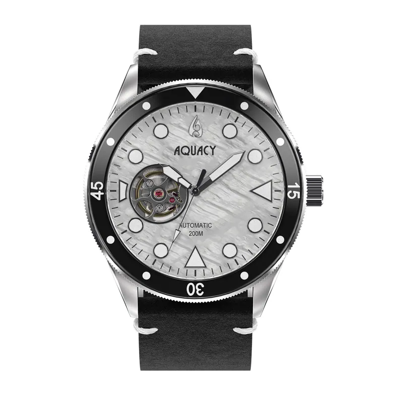 Aquacy Hei Matau Cave Diver Open Heart Men's Automatic 200M White of Pearl Dive Watch CD.38.WHMOP.B.L