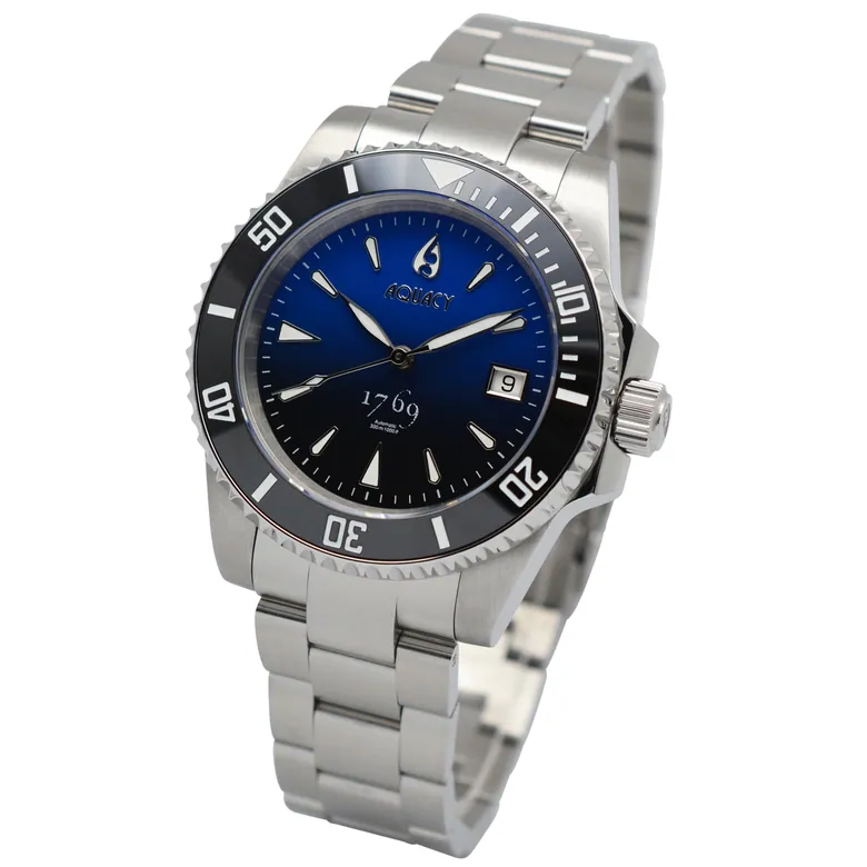 Aquacy 1769 Hei Matau Men's Automatic 300M Half Blue Black Dive Watch ETA 2824 1769.HBLB.B.S.ET