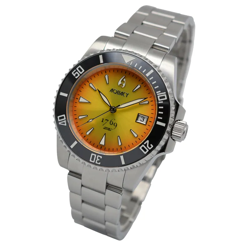 Aquacy 1769 Hei Matau Men's Automatic 300M Vintage Orange/Yellow Dive Watch ETA 2824 1769.OY.B.S.ET
