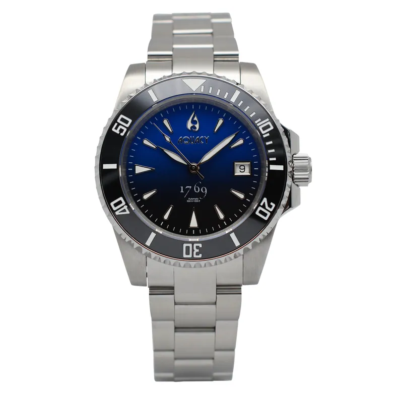 Aquacy 1769 Hei Matau Men's Automatic 300M Half Blue Black Dive Watch Miyota 9015 1769.HBLB.B.S