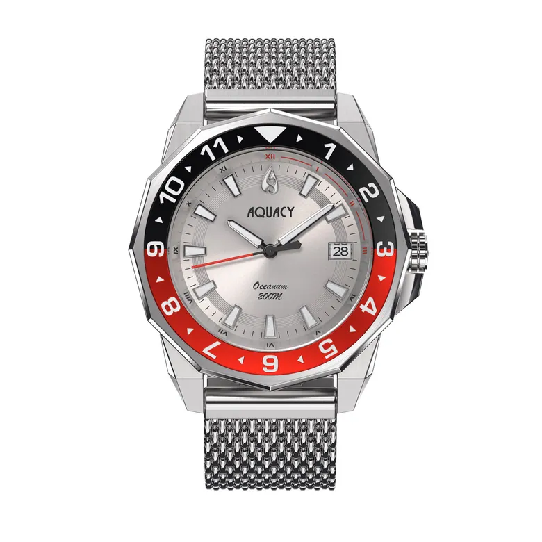 Aquacy Hei Matau Oceanum Men's Automatic 200M Silver Dial Dive Watch ON.SL.BK.RD.MH