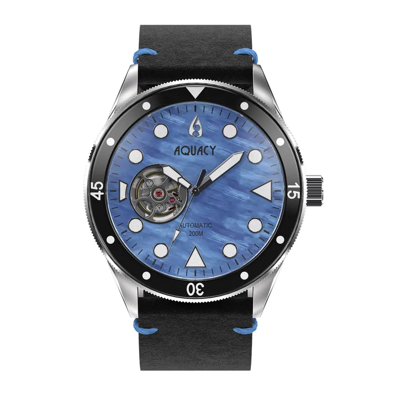 Aquacy Hei Matau Cave Diver Open Heart Men's Automatic 200M Blue Mother of Pearl Dive Watch CD.38.BLMOP.B.L
