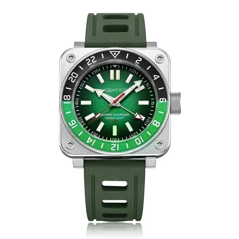 Aquatico Steel Man GMT Watch (Green Dial Green and Black Bezel) NO DATE
