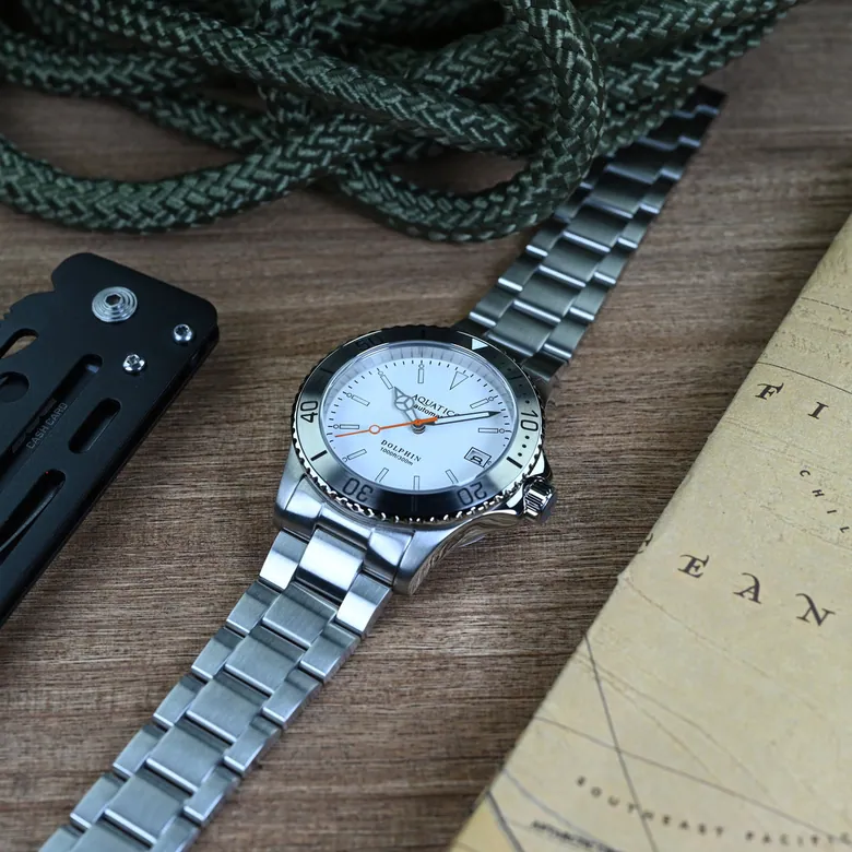 Aquatico Dolphin white dial watch mens