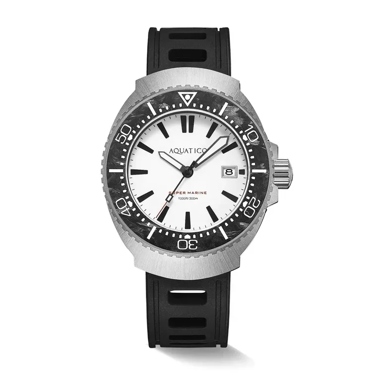 Super Marine Titanium Full Lume White Dial Forged Carbon Inlay