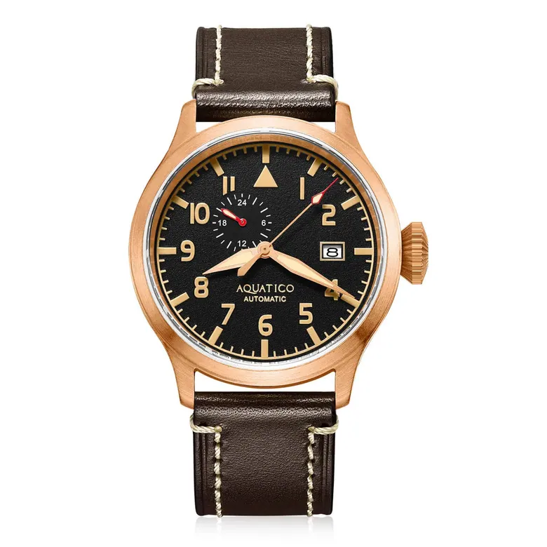 43mm Bronze Pilot Watch Black Dial – Automatic Aviation Watch