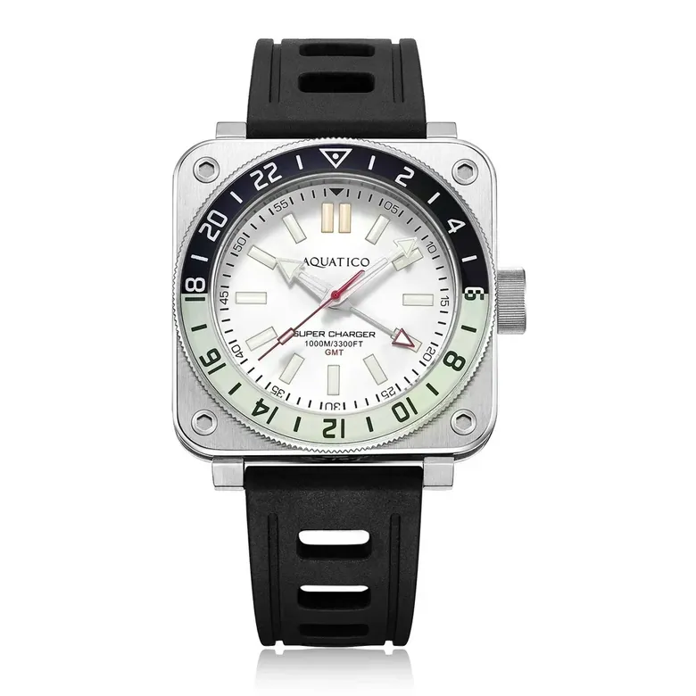 Aquatico Steel Man GMT Watch (White Dial black and white bezel) NO DATE