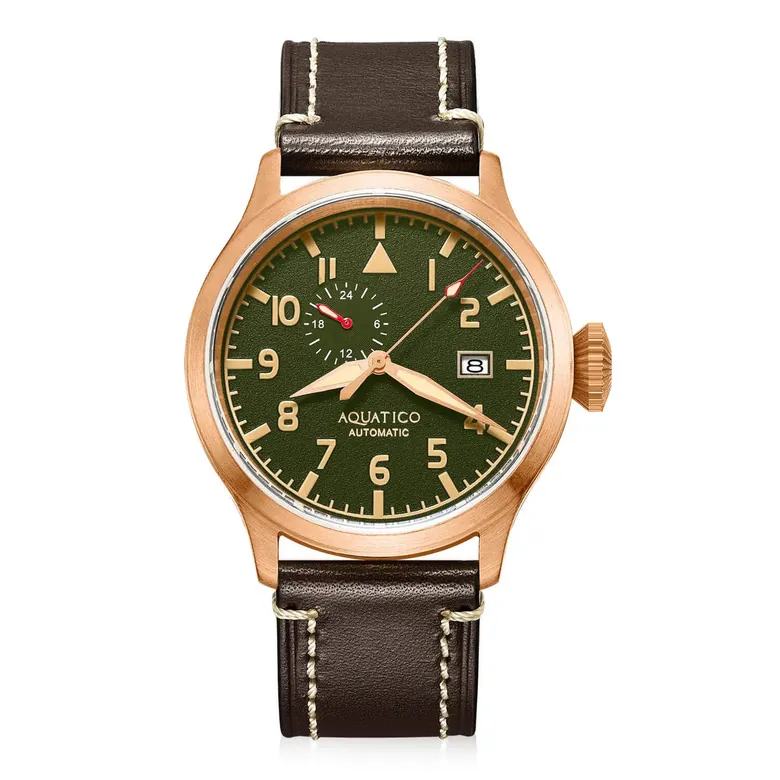 Bronze Pilot Watch Green Dial Automatic – Aviation Watch for Sale