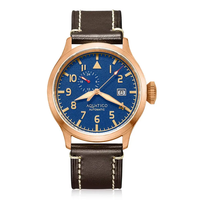 Aquatico 43mm Bronze Pilot Watch Blue Dial – Automatic Aviation