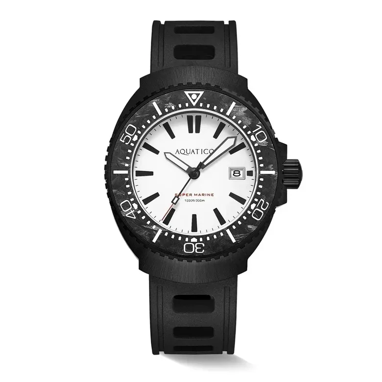 Super Marine Titanium Full Lume White Dial Forged Carbon Inlay Watch