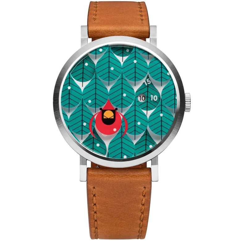 Charley Harper Coniferous Cardinal Jump Hour Automatic| Asteriskwatches.com