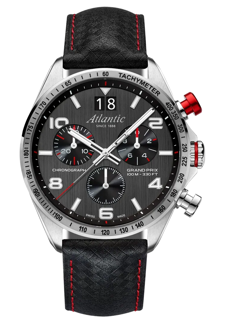 Grand Prix Quartz Chronograph | Black Dial Carbon Leather