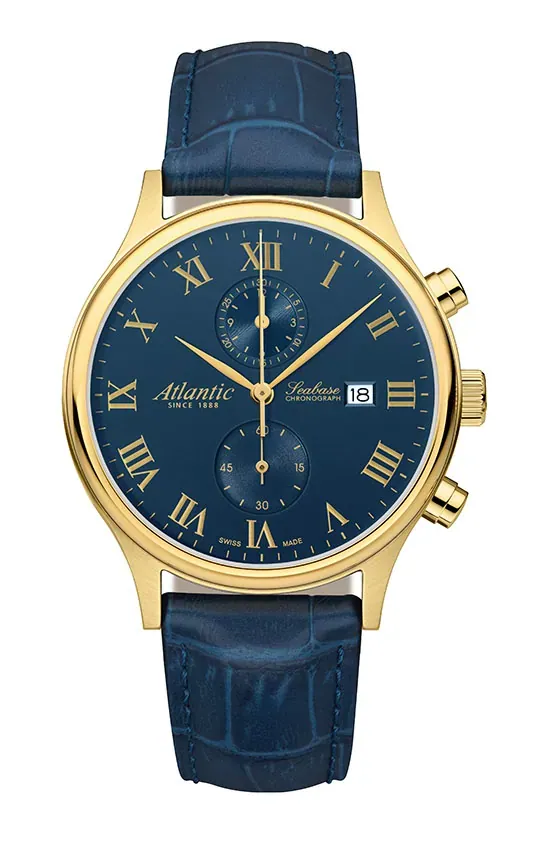 Seabase Chronograph NM | PVD/Leather Blue Roman