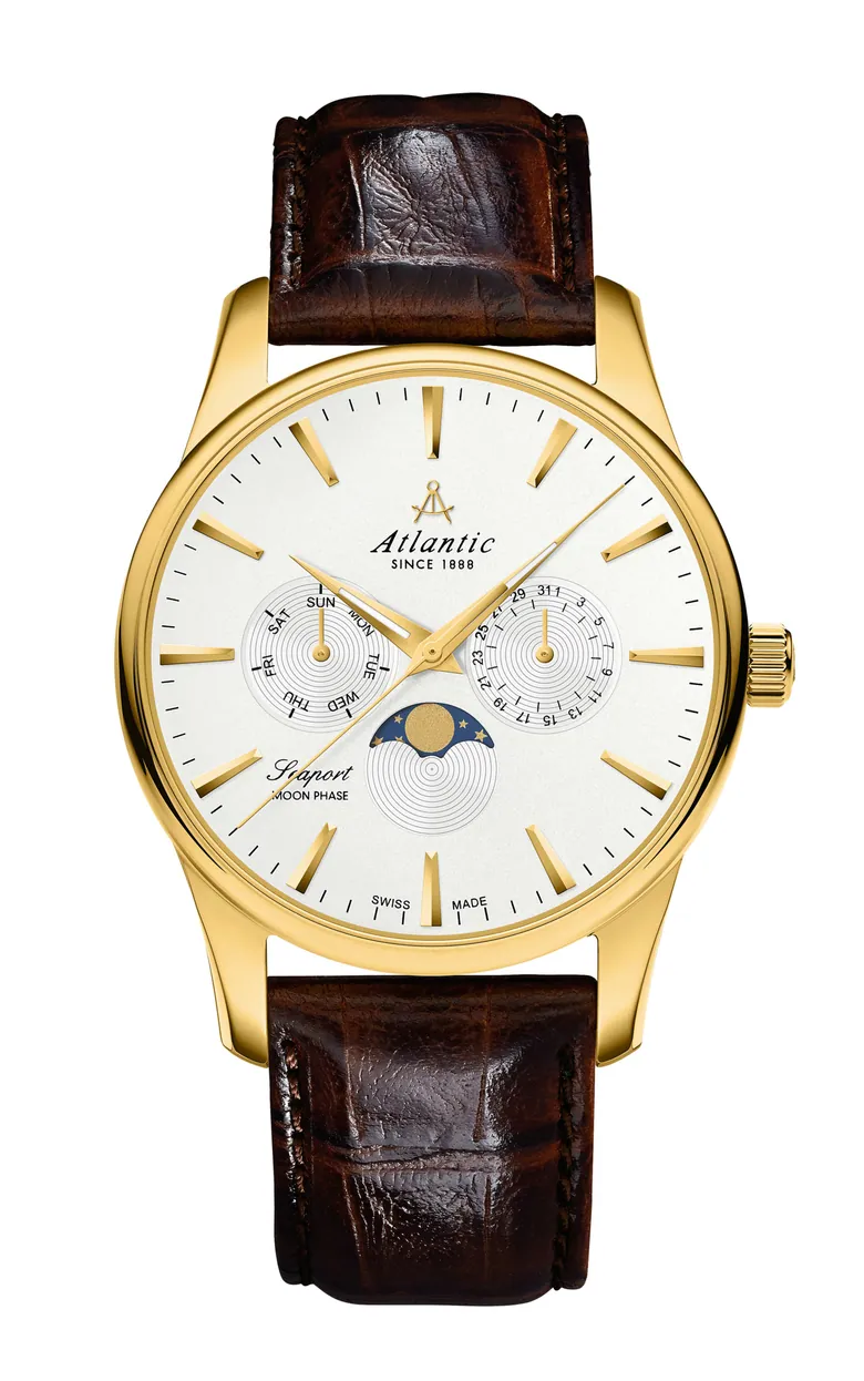 Seaport Moonphase Yellow Gold PVD Leather