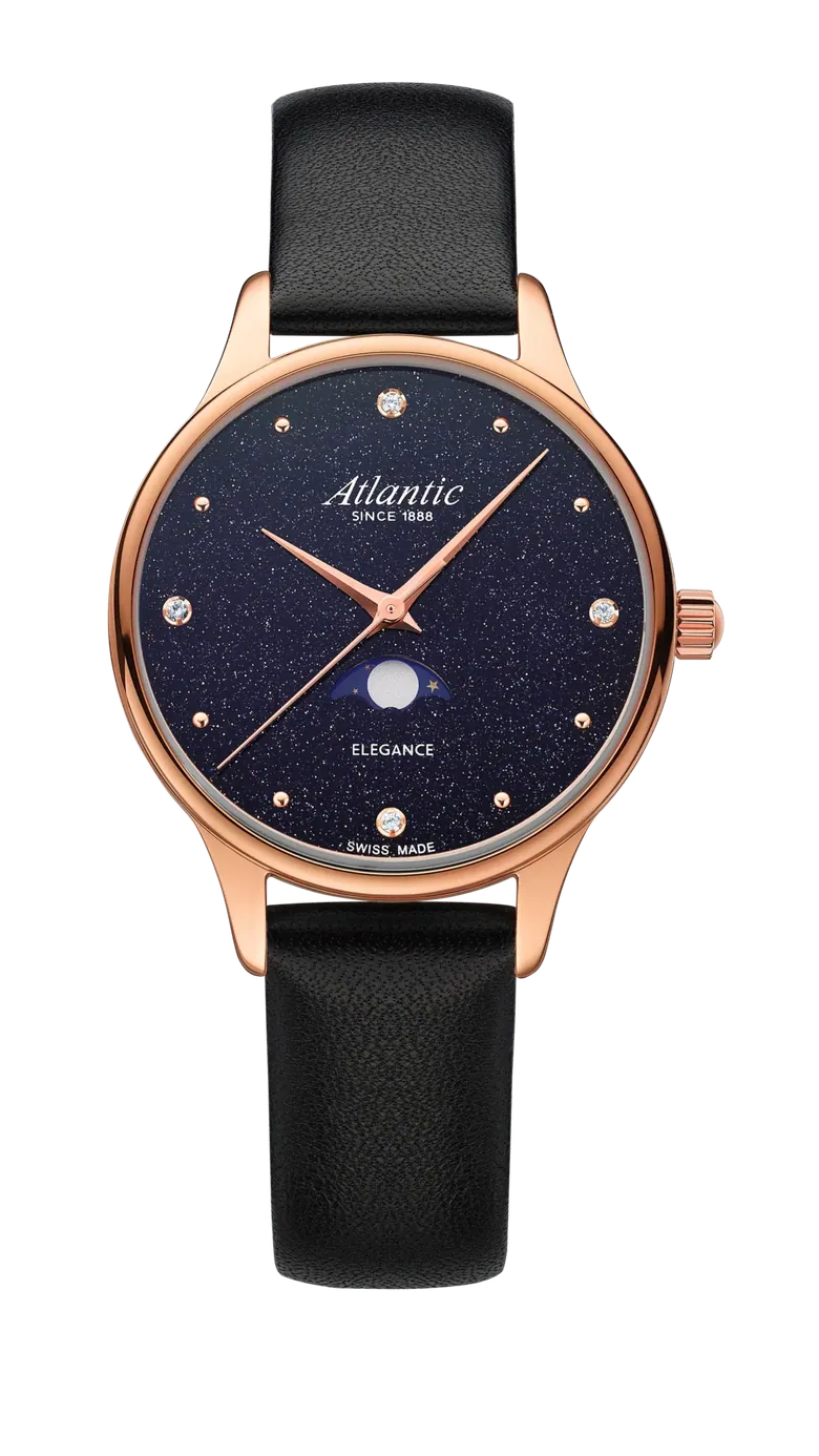 Elegance Nightsky Aventurine with Moonphase | Rose Gold on Leather