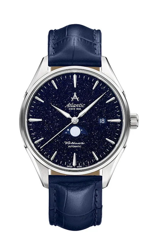 Atlantic Worldmaster Nightsky Moonphase – Blue Aventurine Stone Dial with Leather Strap