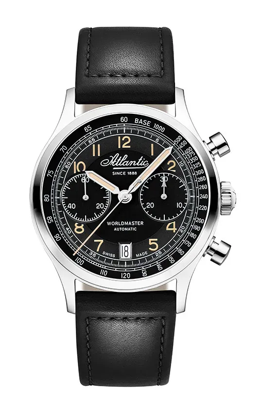 Atlantic Worldmaster Bicompax Black on Leather Strap