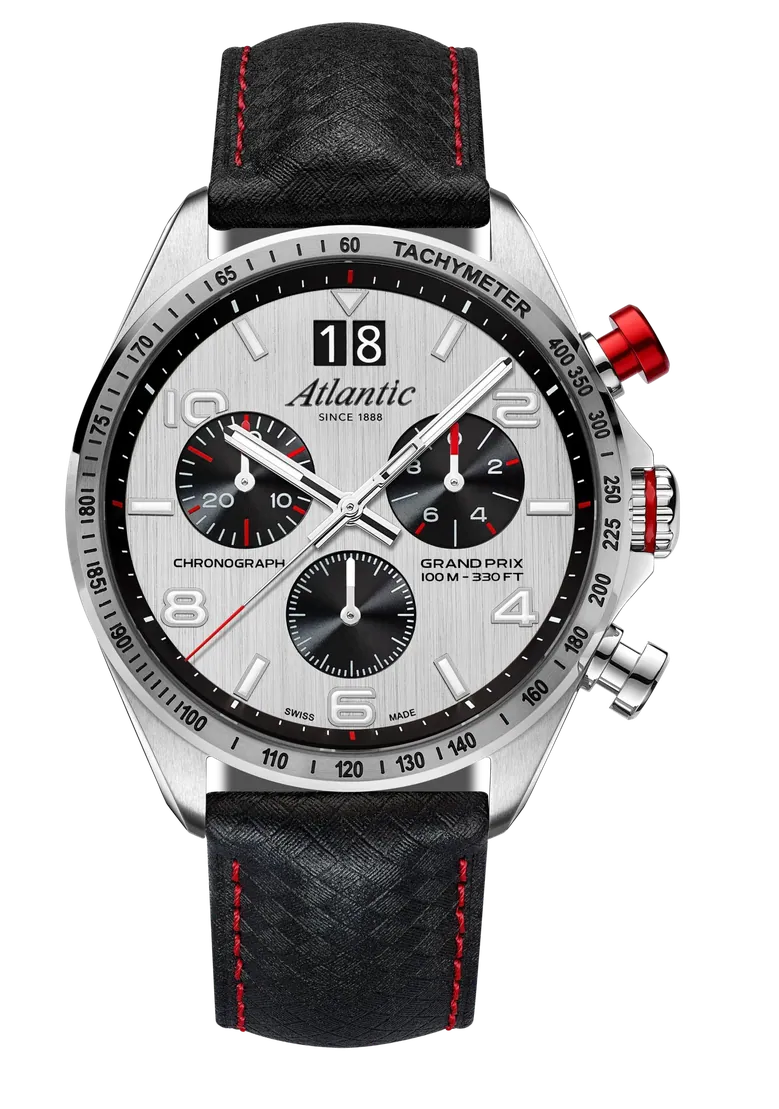 Grand Prix Quartz Chronograph | Silver Dial Carbon Leather