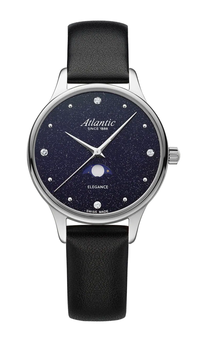 Elegance Nightsky Aventurine with Moonphase | Blue Steel on Leather
