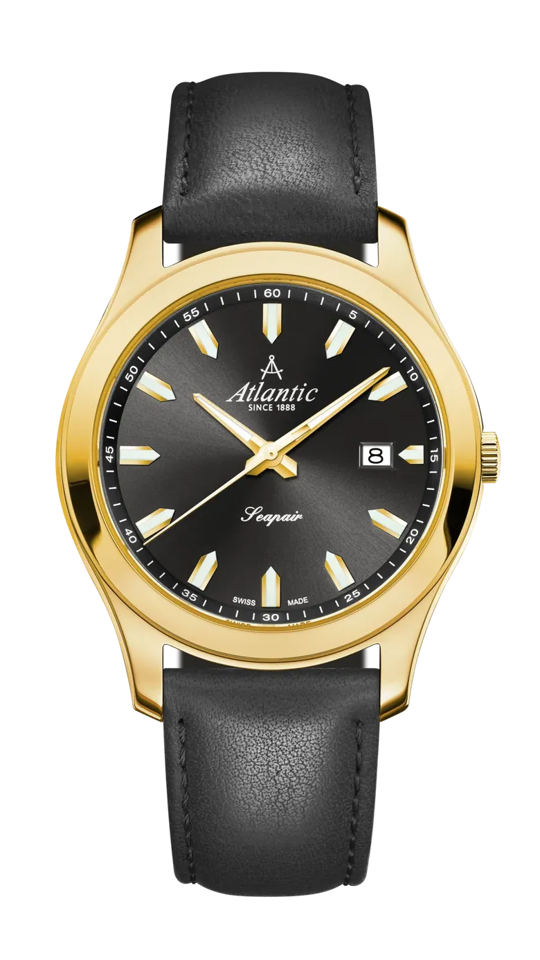 Seapair Gents Quartz | Black Yellow Gold PVD Leather