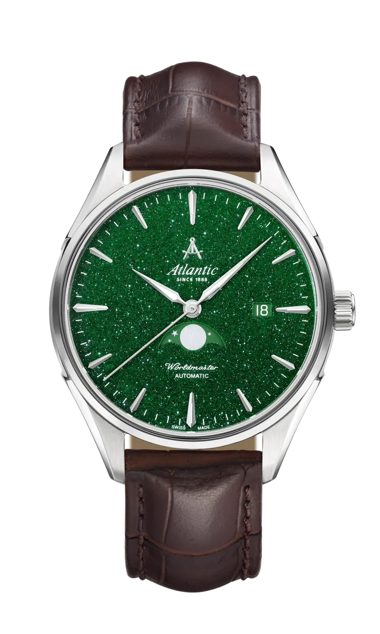 Atlantic Worldmaster Moonphase Green Aventurine | Stainless Steel/Leather