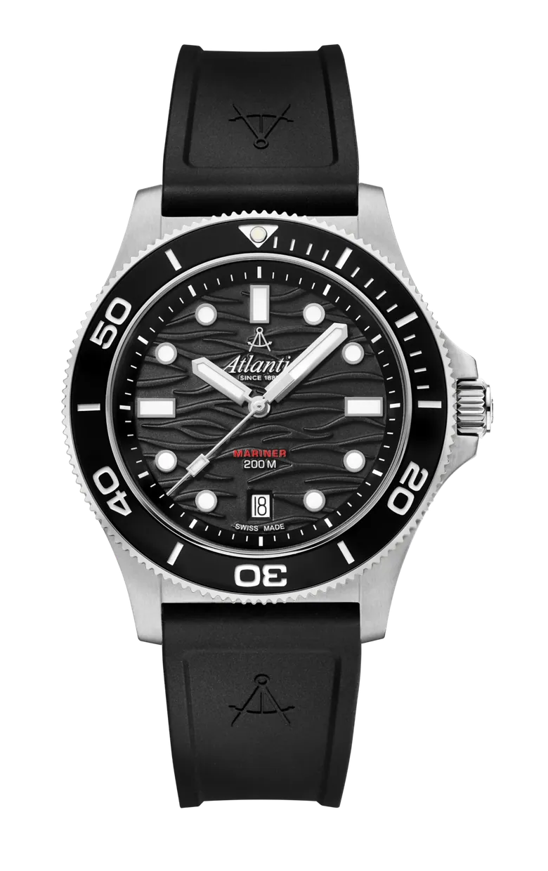 Atlantic Mariner Quartz Wave | Black Steel on PU Strap