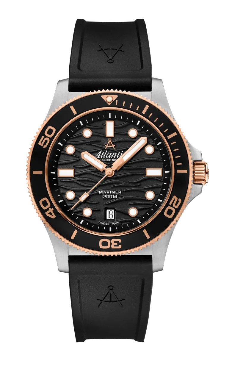 Atlantic Mariner Quartz Wave | Black Bicolor Rose Gold PVD PU