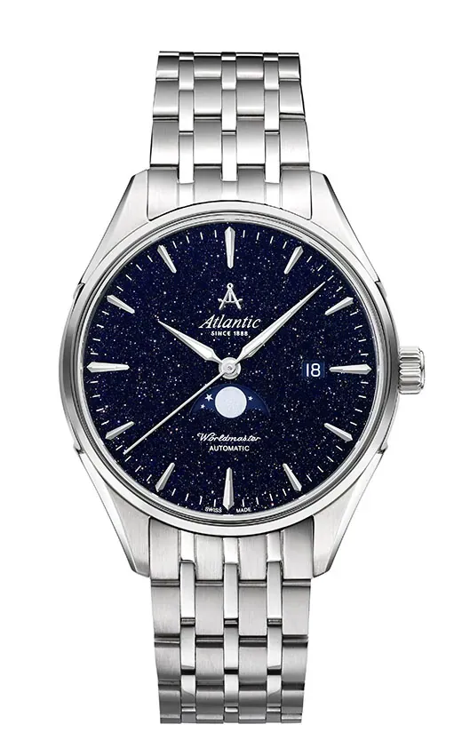 Atlantic Worldmaster Nightsky Moonphase – Blue Aventurine Stone Dial with Stainless Steel Bracelet