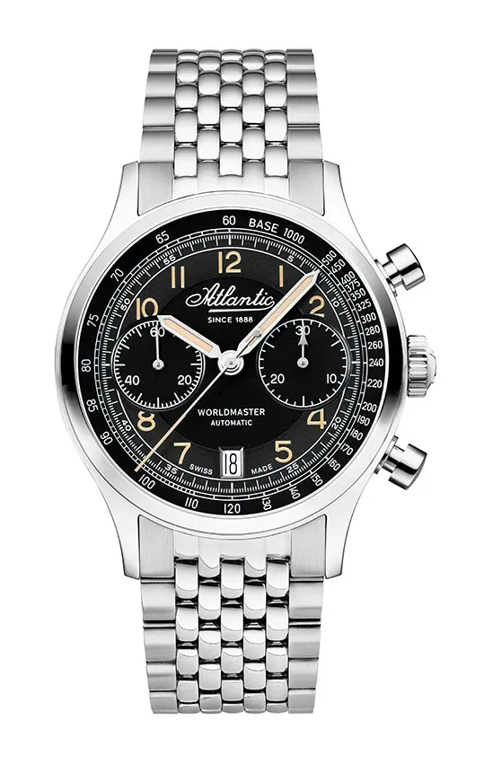 Atlantic Worldmaster Bicompax Black on Metal Bracelet