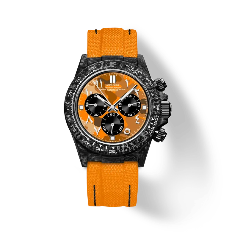 Velocirex Carbon Fiber Watch 39mm, Orange Chrono
