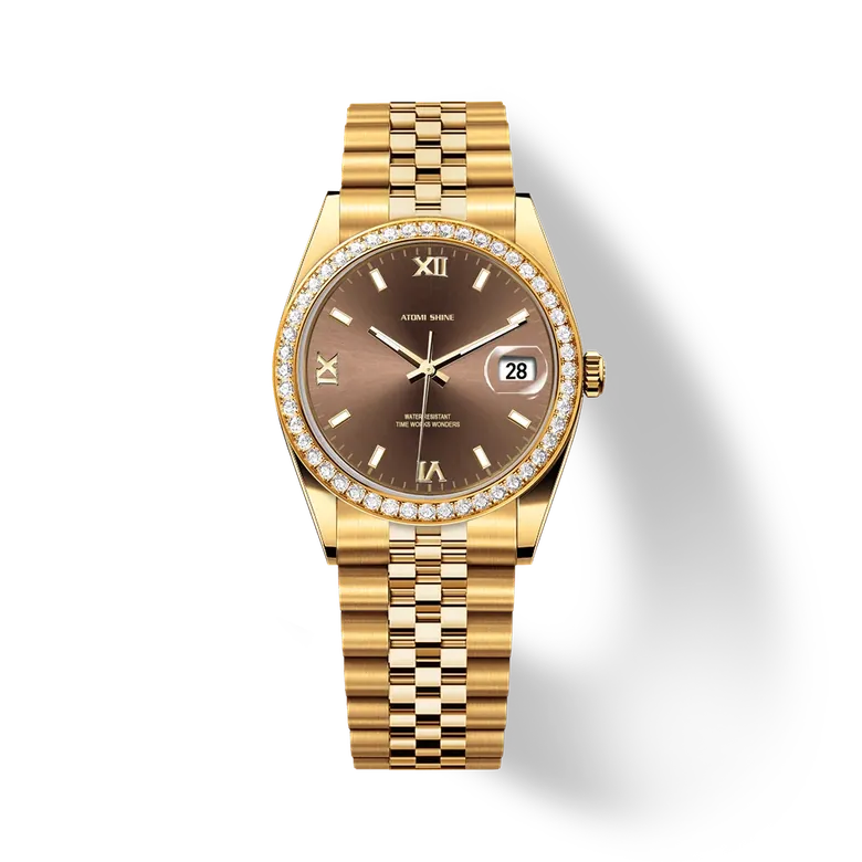 Eondate Diamond Watch 36mm, Golden Mocha, 1.3CTS