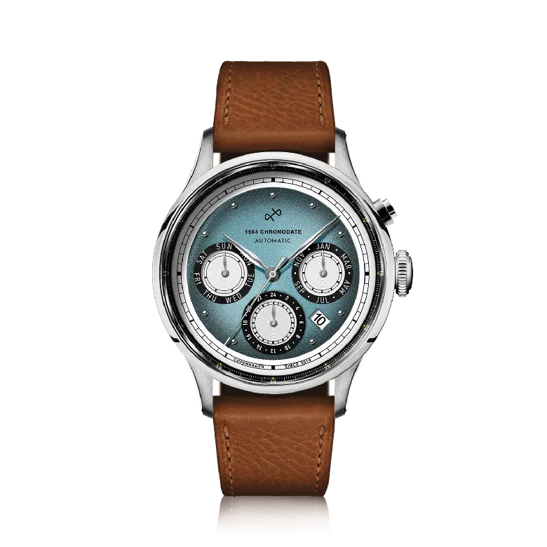 1564 Chronodate Automatic, Steel / Ice Blue & White