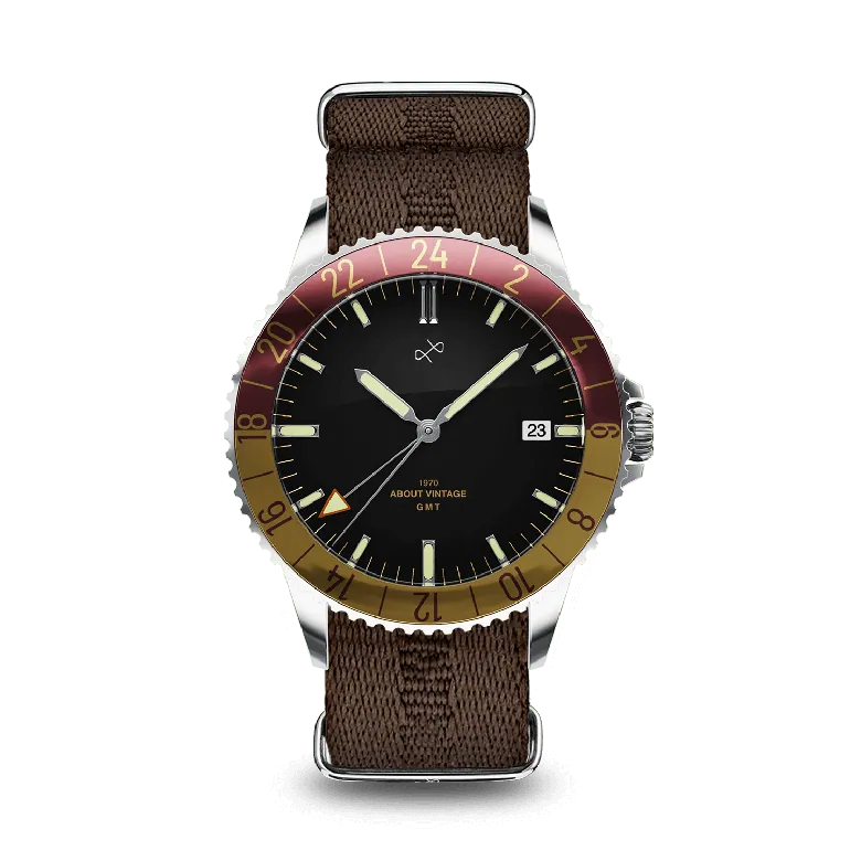 1970 Haagen GMT Automatic, Steel / Burgundy - Swiss Made