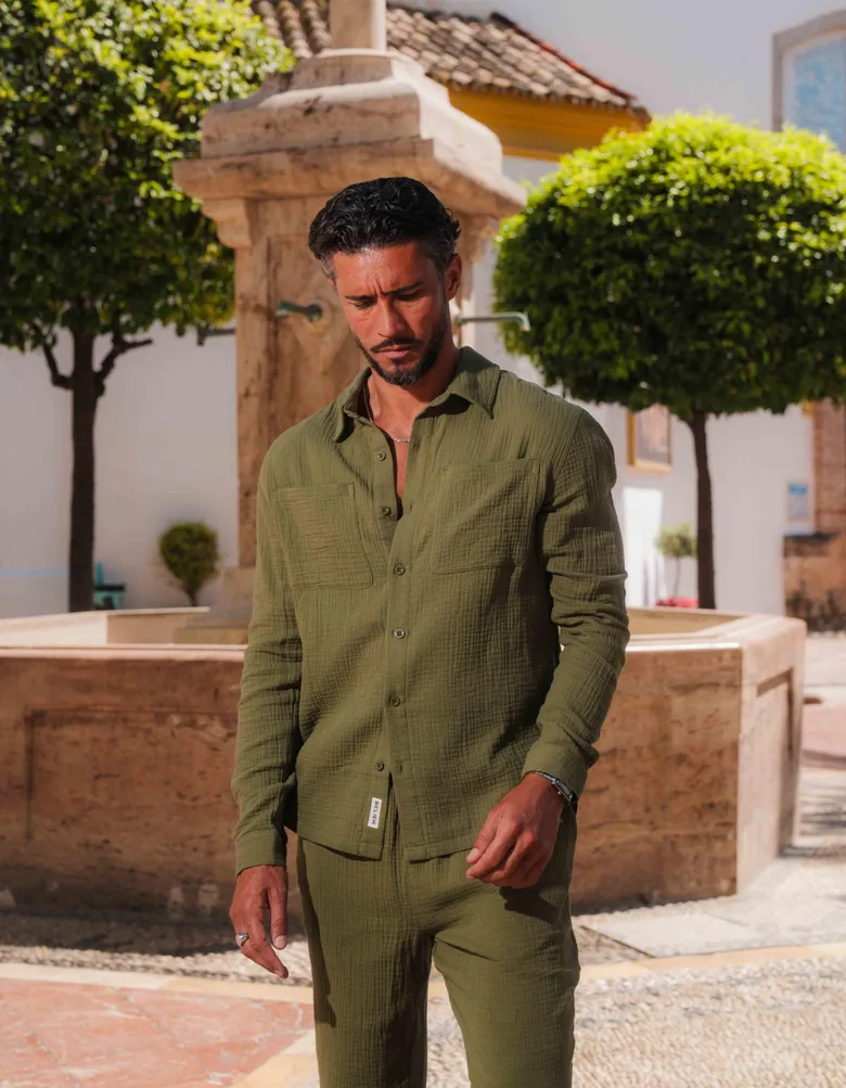 Men's Khaki Cotton Gauze Shirt | Soft Cotton Shirts for Men | Fantastic Clothing for Great Prices