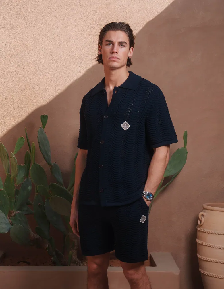 Men's Navy Ocean Crochet Shirts | Crochet Shirts for Men | Forever elevating your style
