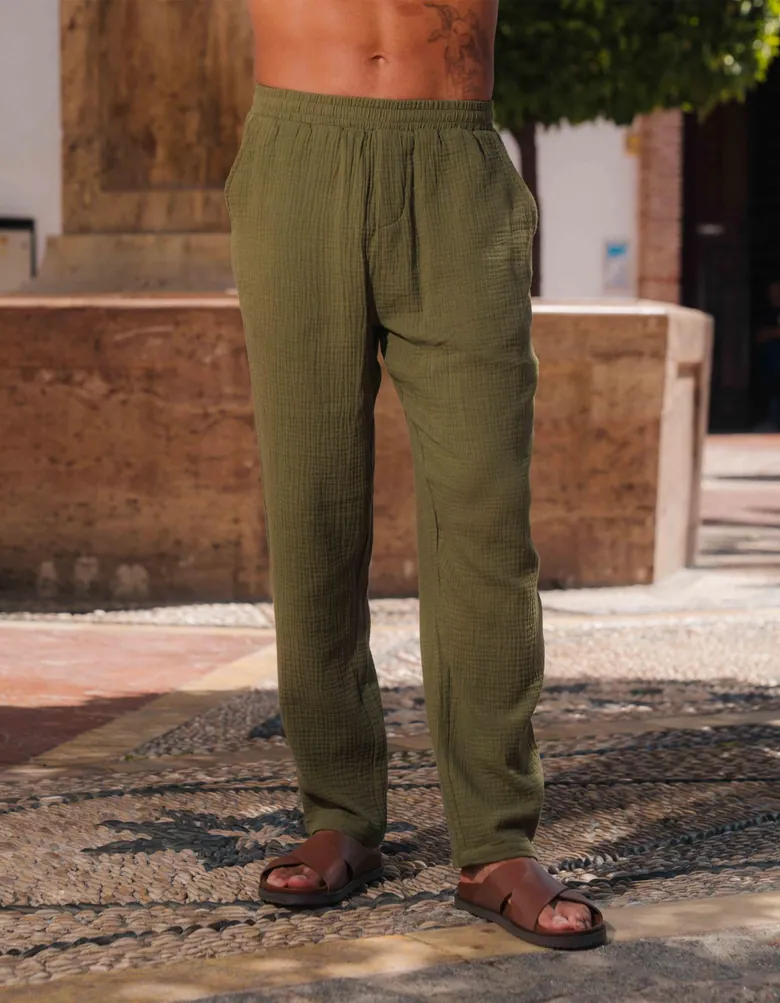 Men's Khaki Cotton Gauze Trouser | Soft Cotton Trousers for Men | Unlock VIP deals and discounts as a subscriber
