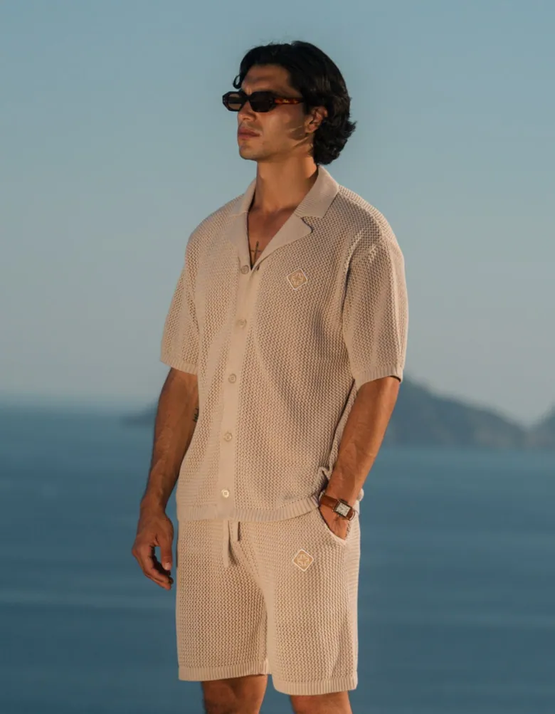 Men's Taupe Crochet Shirt | Crochet Shirts for Men | Express Shipping available