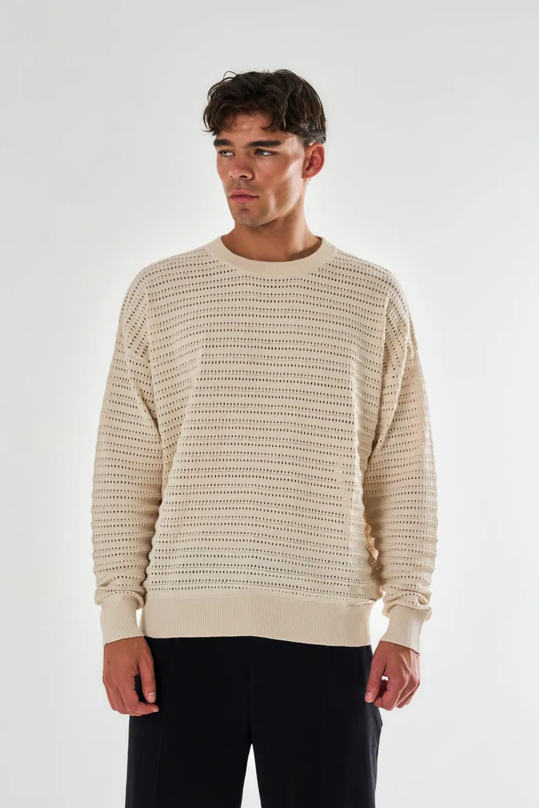 Men's Beige 3D Knitted Jumper | Knitted Jumpers for Men | Buy now pay later with Klarna