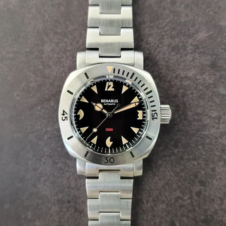 Moray 38 steel black pacman  dial vintage lume no date