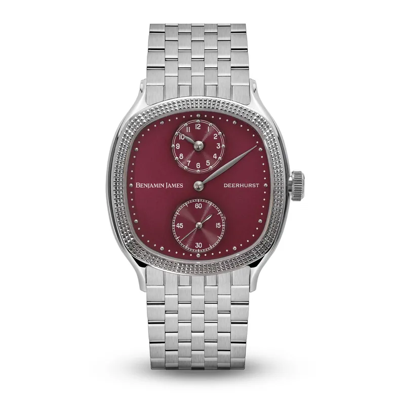 Deerhurst Regulator Burgundy | 36mm Hand-Wound Dress Watch | Benjamin James