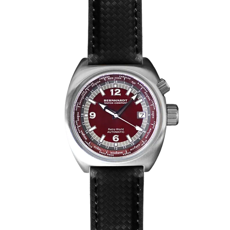 Retro World Timer - Burgundy Dial