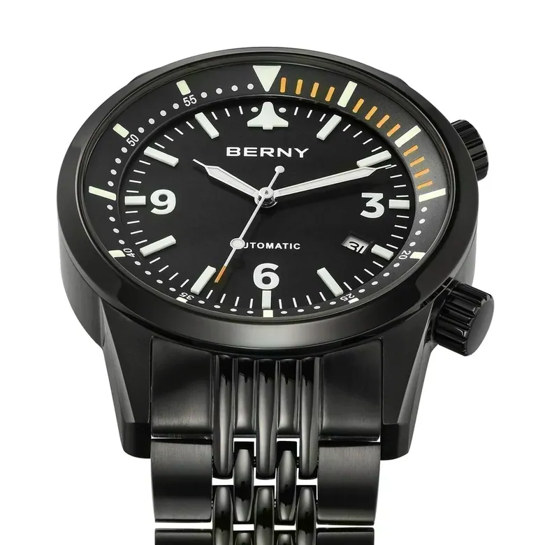 BERNY-Men Automatic Black Aviation Watch-AM169MS-BLK