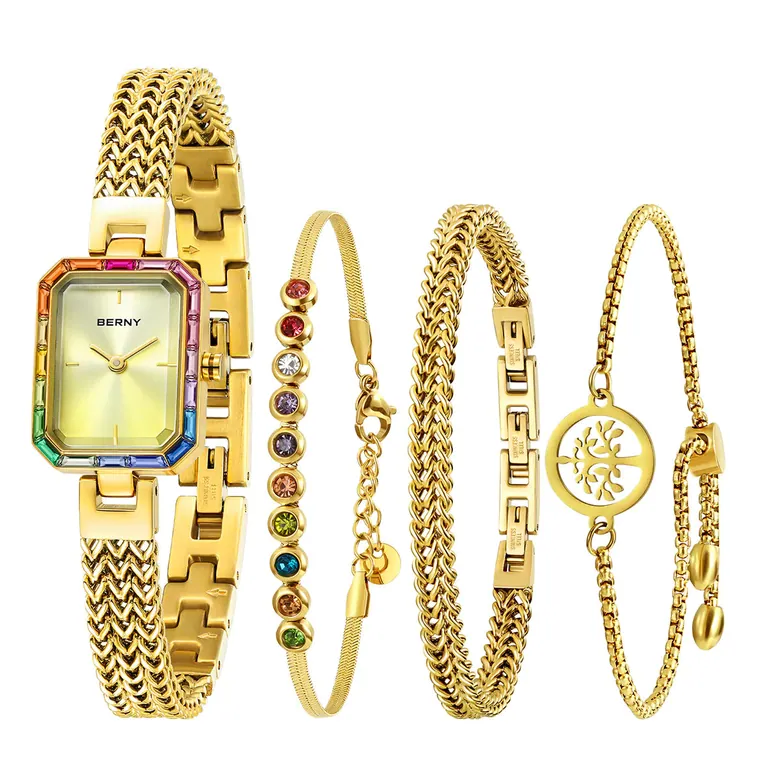 BERNY-Women Quartz Square Gold Watch-2923L