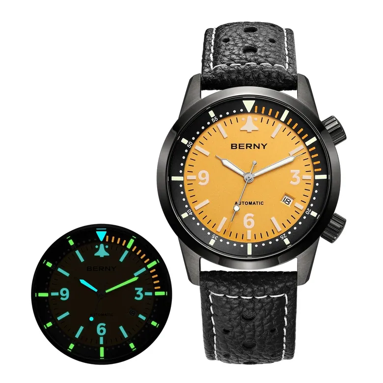 BERNY-Men Automatic Black Aviation Watch-AM169M-BLK