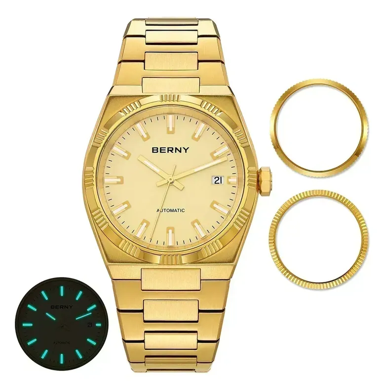 BERNY-Men Automatic Gold Dress Watch- Interchangeable Bezel- AM141M
