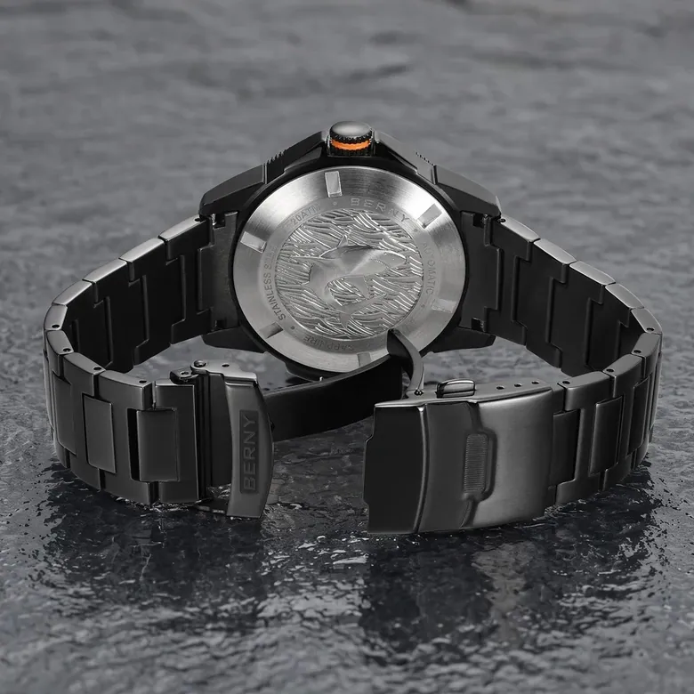 BERNY-Men Automatic Black Diver Watch-AM162MS-BLK