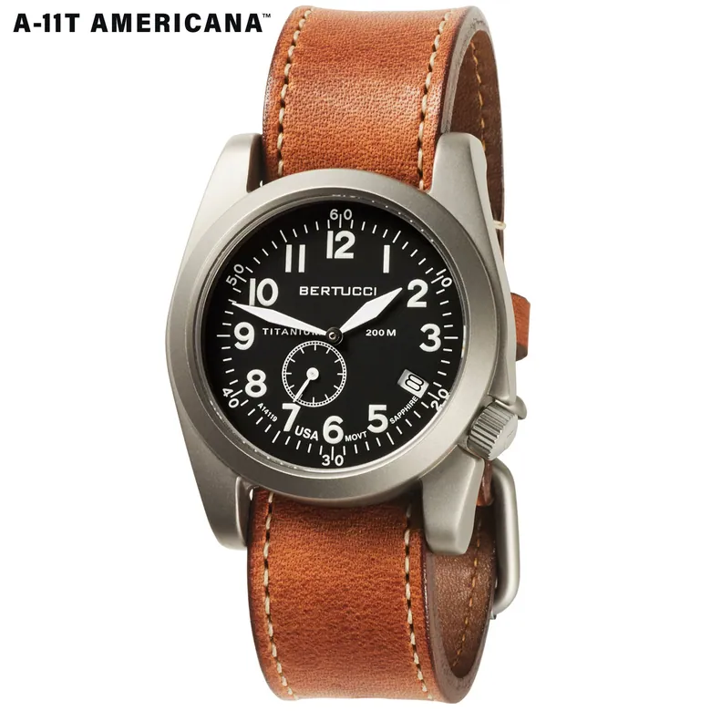 A-11T Americana - Black Dial w/ American Tan Horween Leather Band #13335