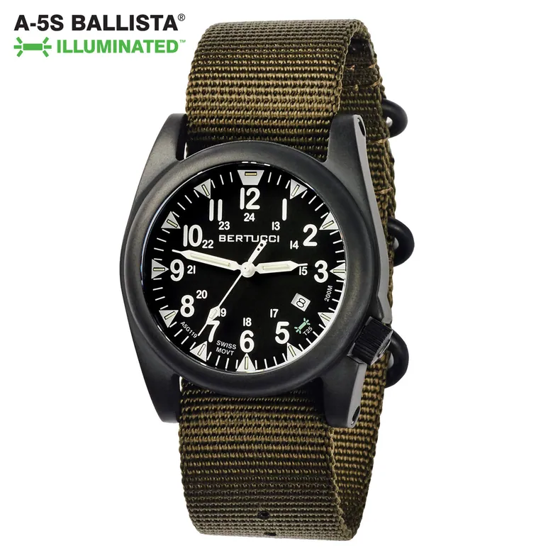 A-5S Ballista Illuminated, Black Dial w/ Defender Olive Nylon Band #13551