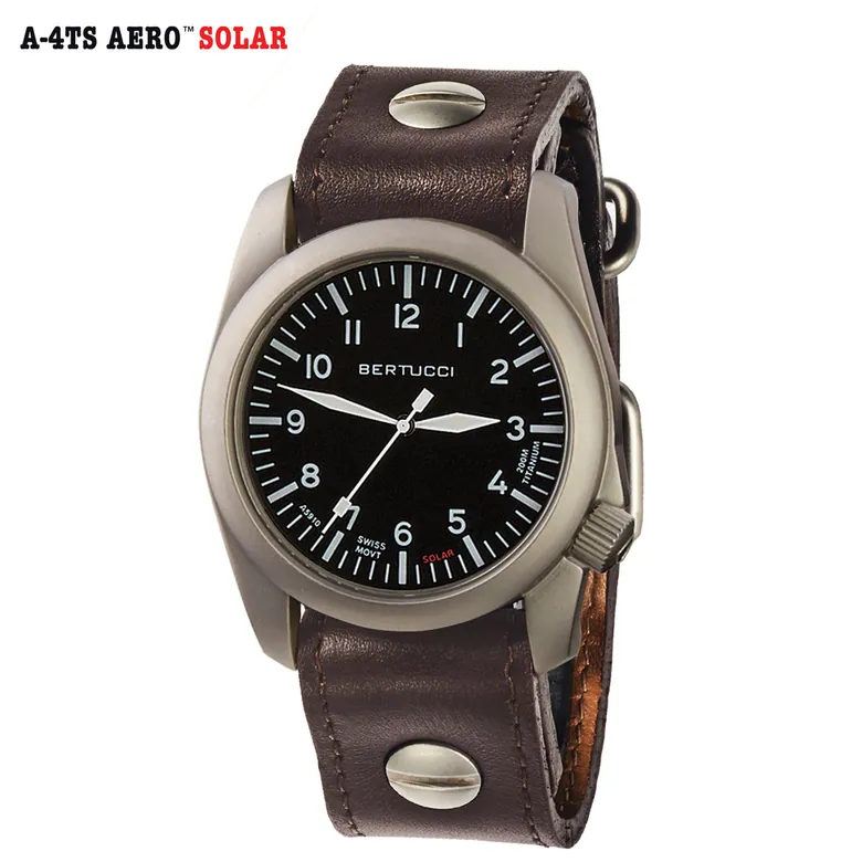A-4TS AERO™ Solar - Black dial, Vintage Brown w/ post screw leather #13903