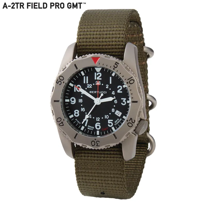 A-2TR Field Pro GMT, Black dial - Defender Olive Nylon Band #12118